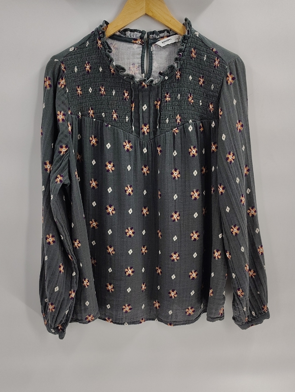 Sonoma Top Size XL Green Printed Gauze Long Sleeve